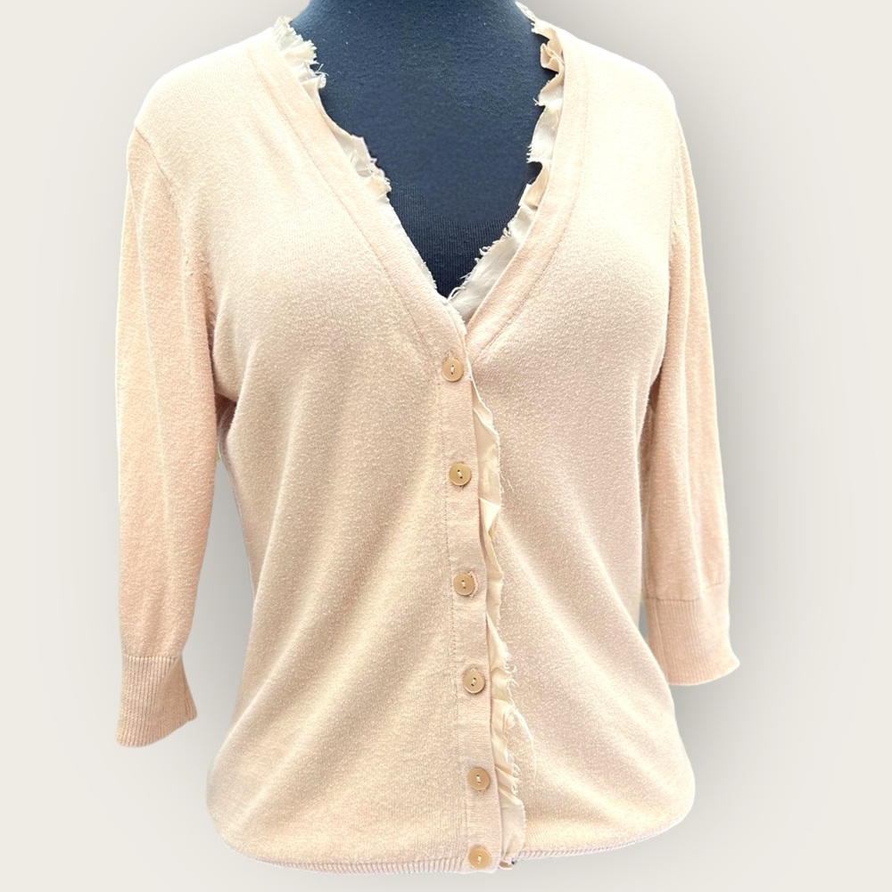 Merona Open Edge Ruffle Peach Button Front Cardigan | Women’s M